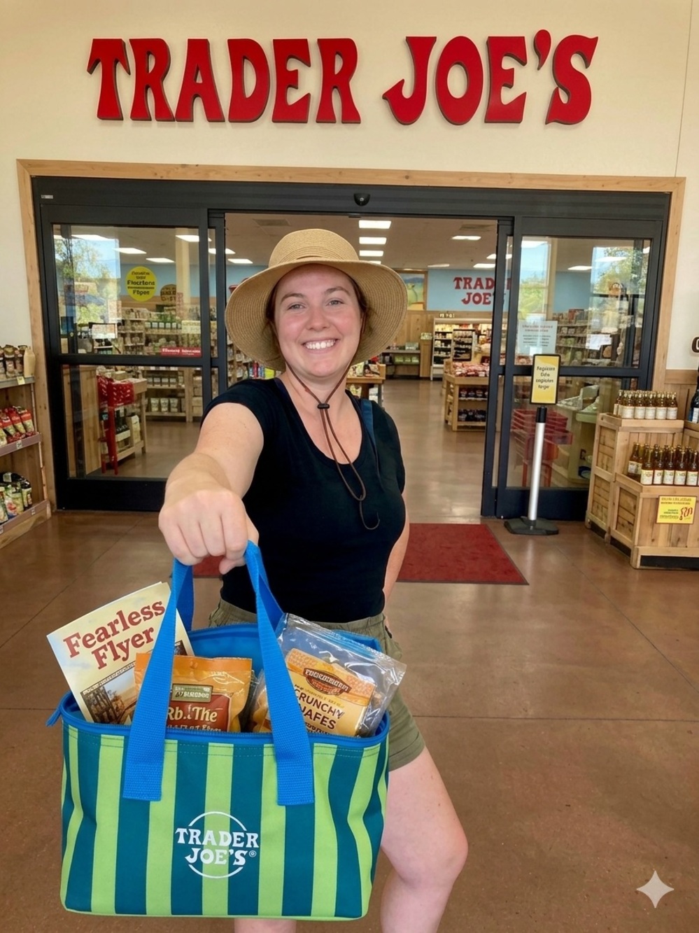 Trader Joes Striped Blue and Green Insulated Lunch Bag